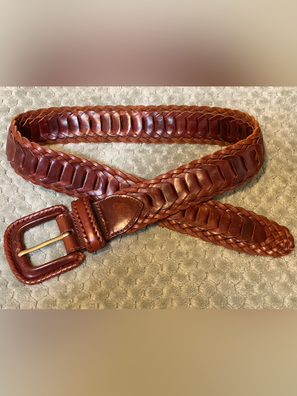 1990’s Unisex Thick Braided Leather Belt - Brown
